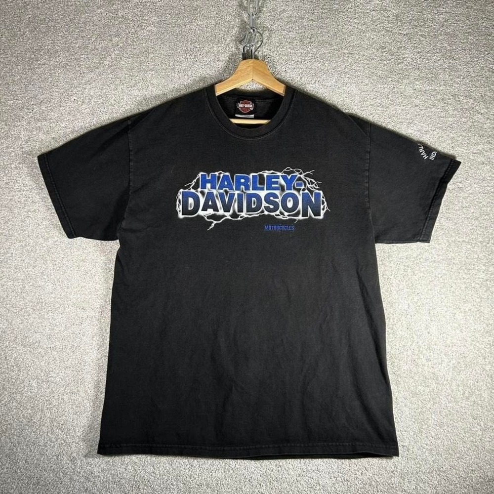Vintage late 90s Harley Davidson lightning faded black biker tee shirt tshirt